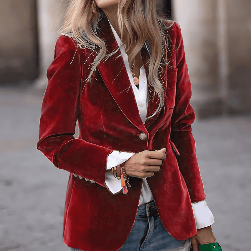 Annalie velvet blazer with gold buttons – image 2
