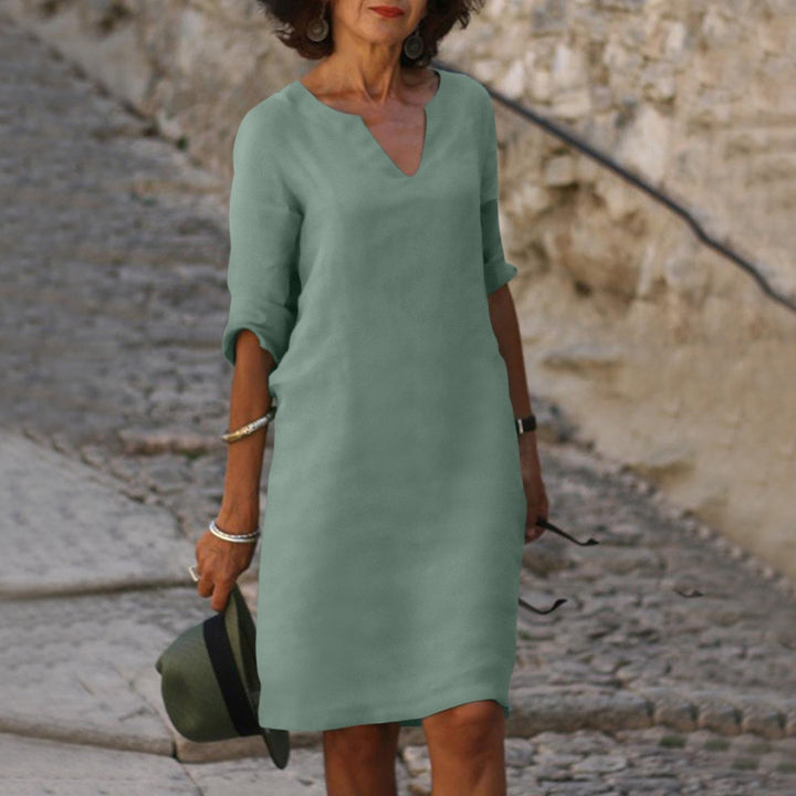 Katrina V neck three quarter sleeve midi dress – image 13