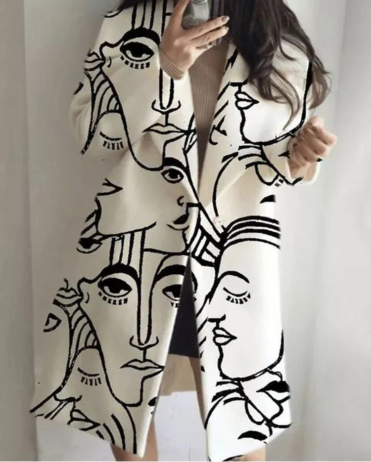Kaitlyn printed wool blend long coat – image 12