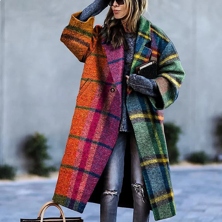 Kaitlyn printed wool blend long coat