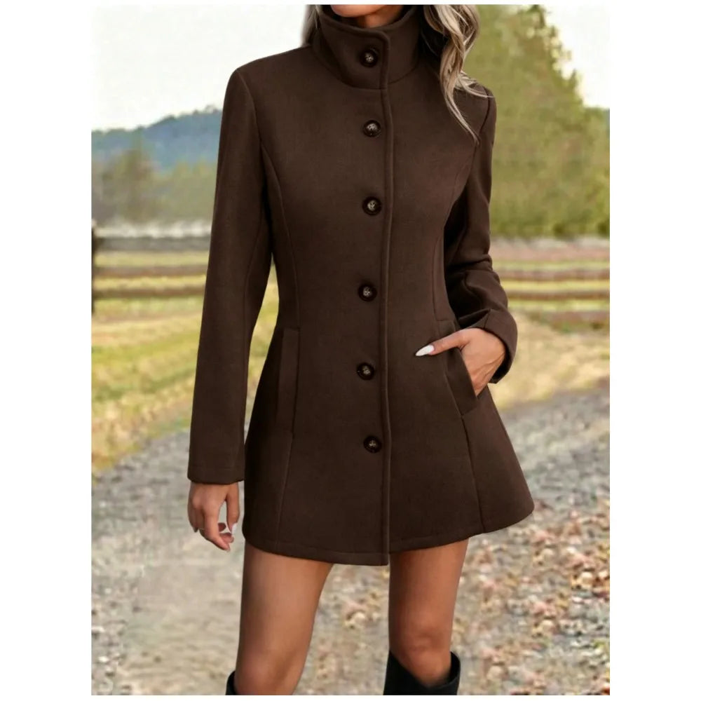 Danielle long stand collar wool coat