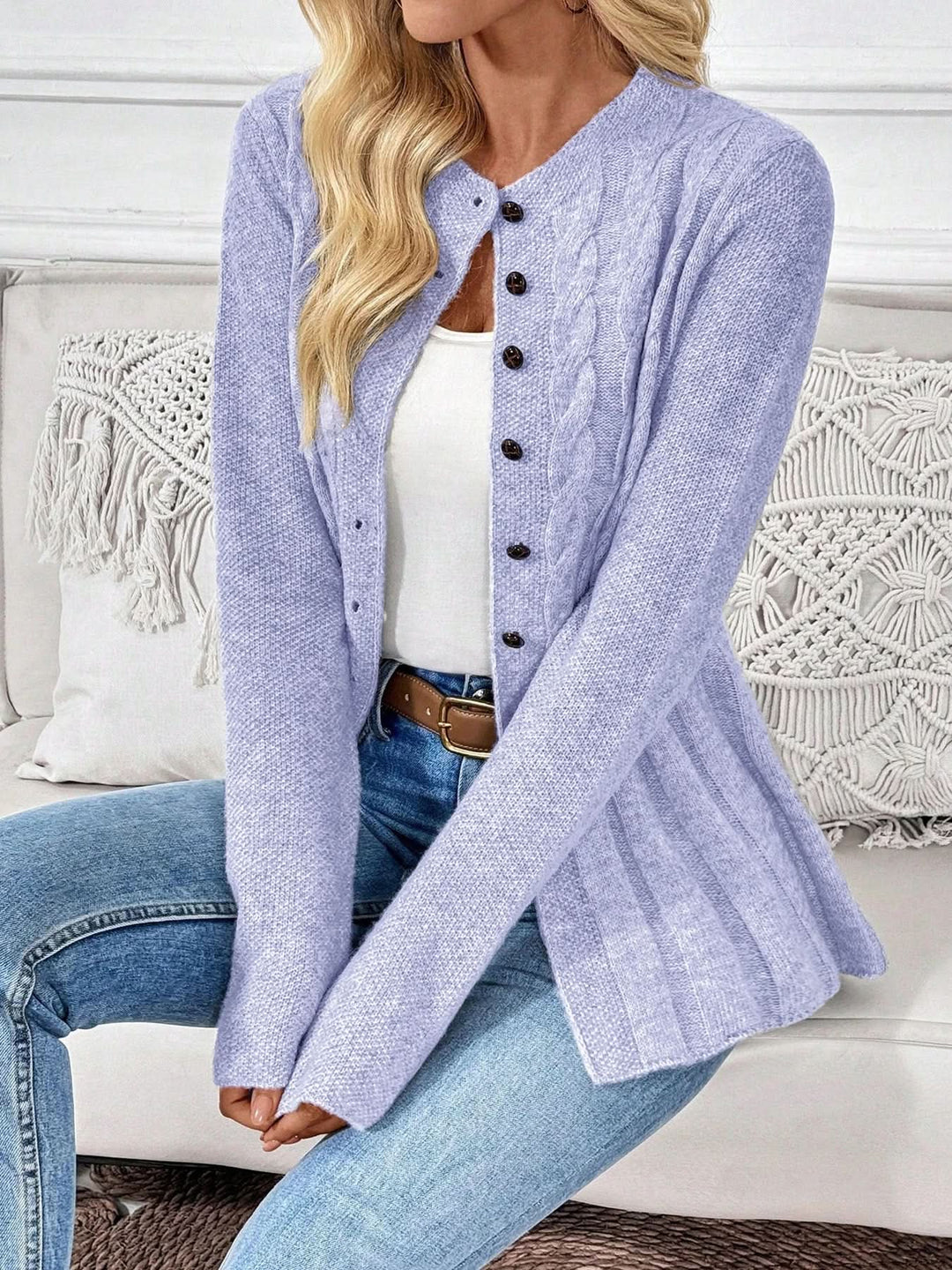 Luna cinched waist cable knit long cardigan – image 6