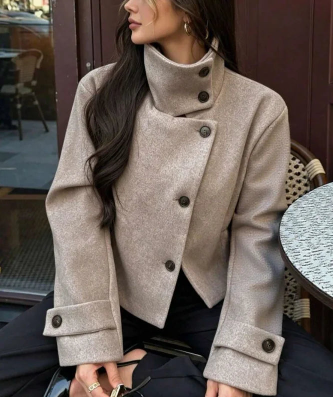 Ashley vintage stand collar wool coat with pockets – image 2