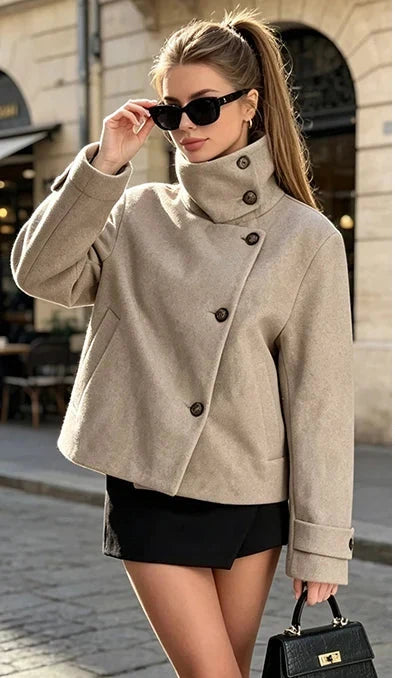 Ashley vintage stand collar wool coat with pockets