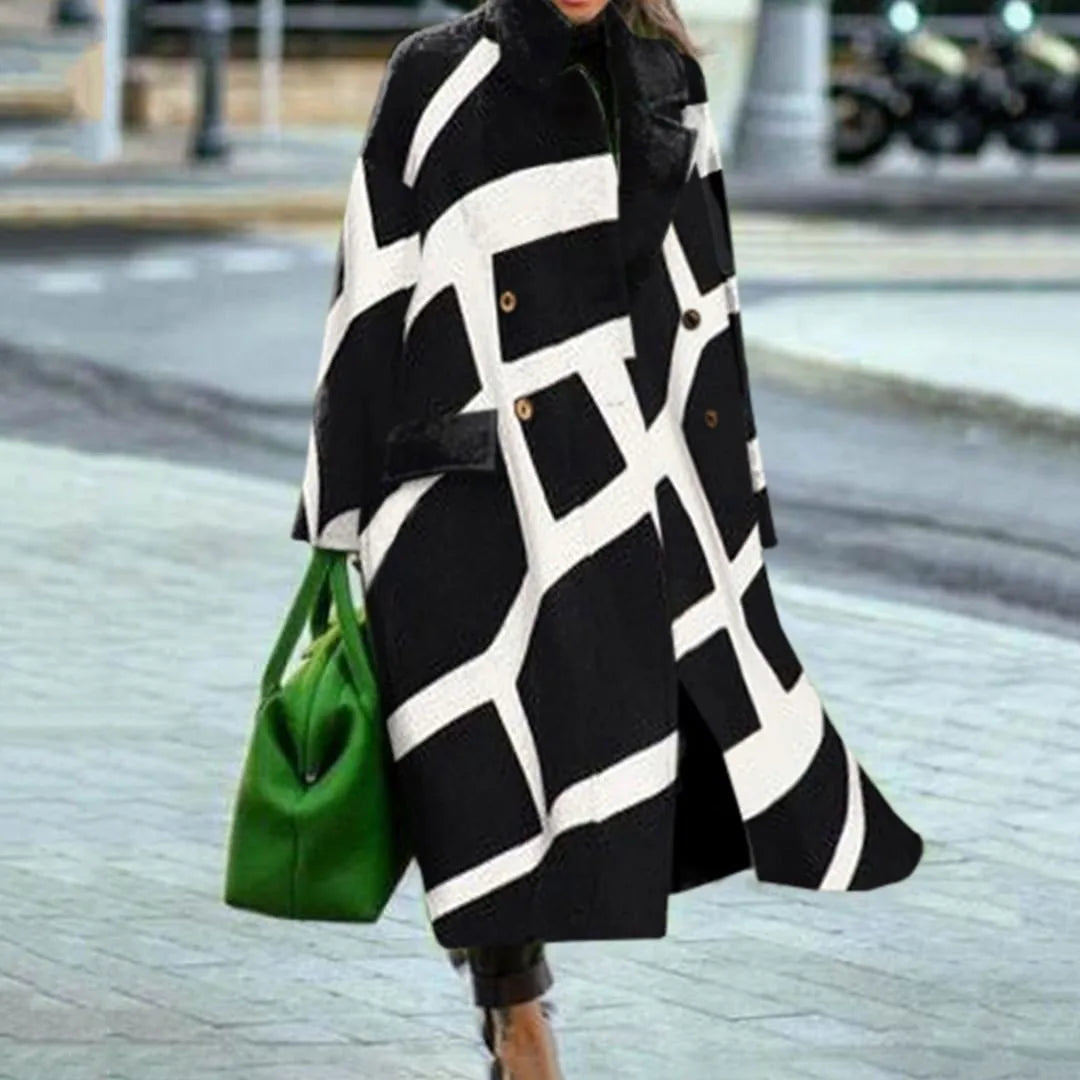 Kaitlyn printed wool blend long coat – image 24