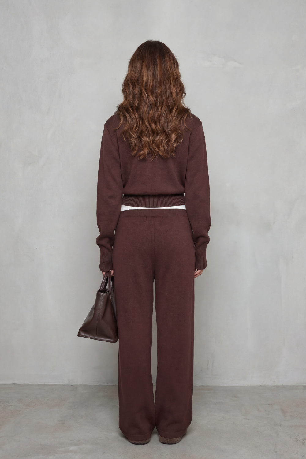 Sile knit zip cardigan and wide leg pants set – image 4