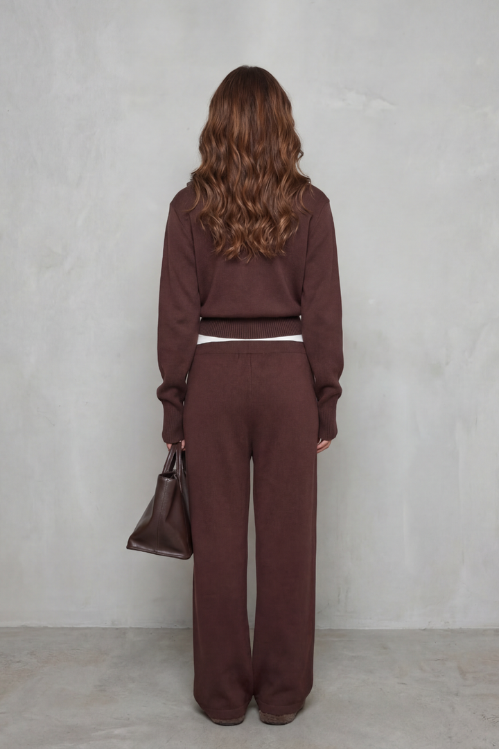 Sile knit zip cardigan and wide leg pants set – image 4