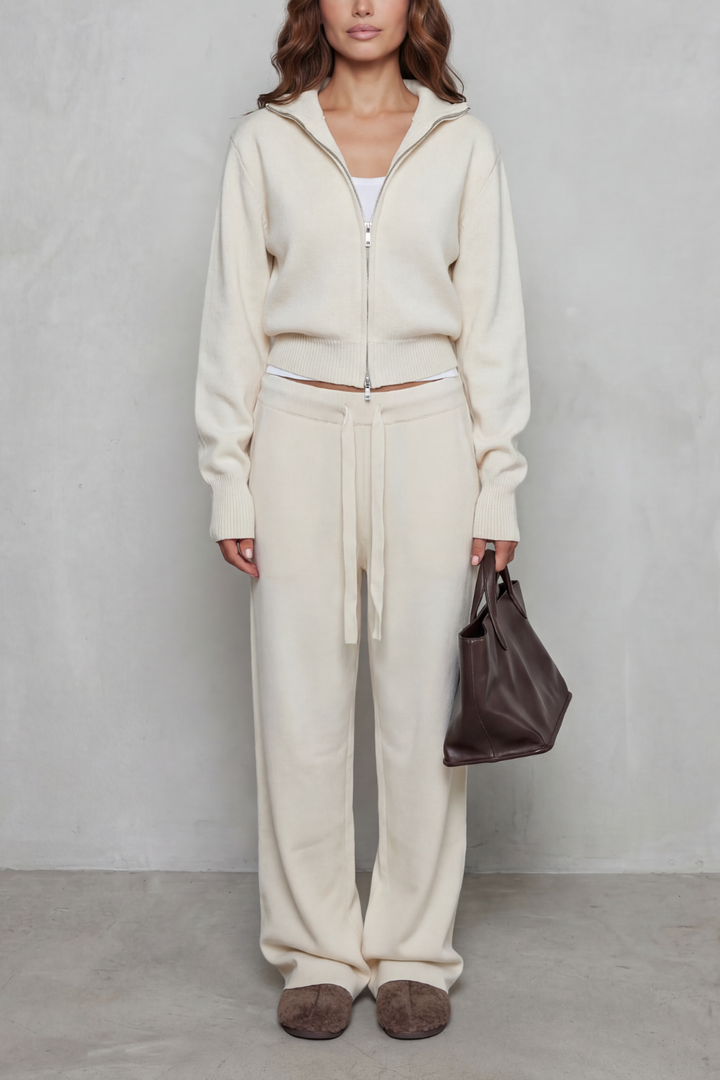 Sile knit zip cardigan and wide leg pants set – image 5