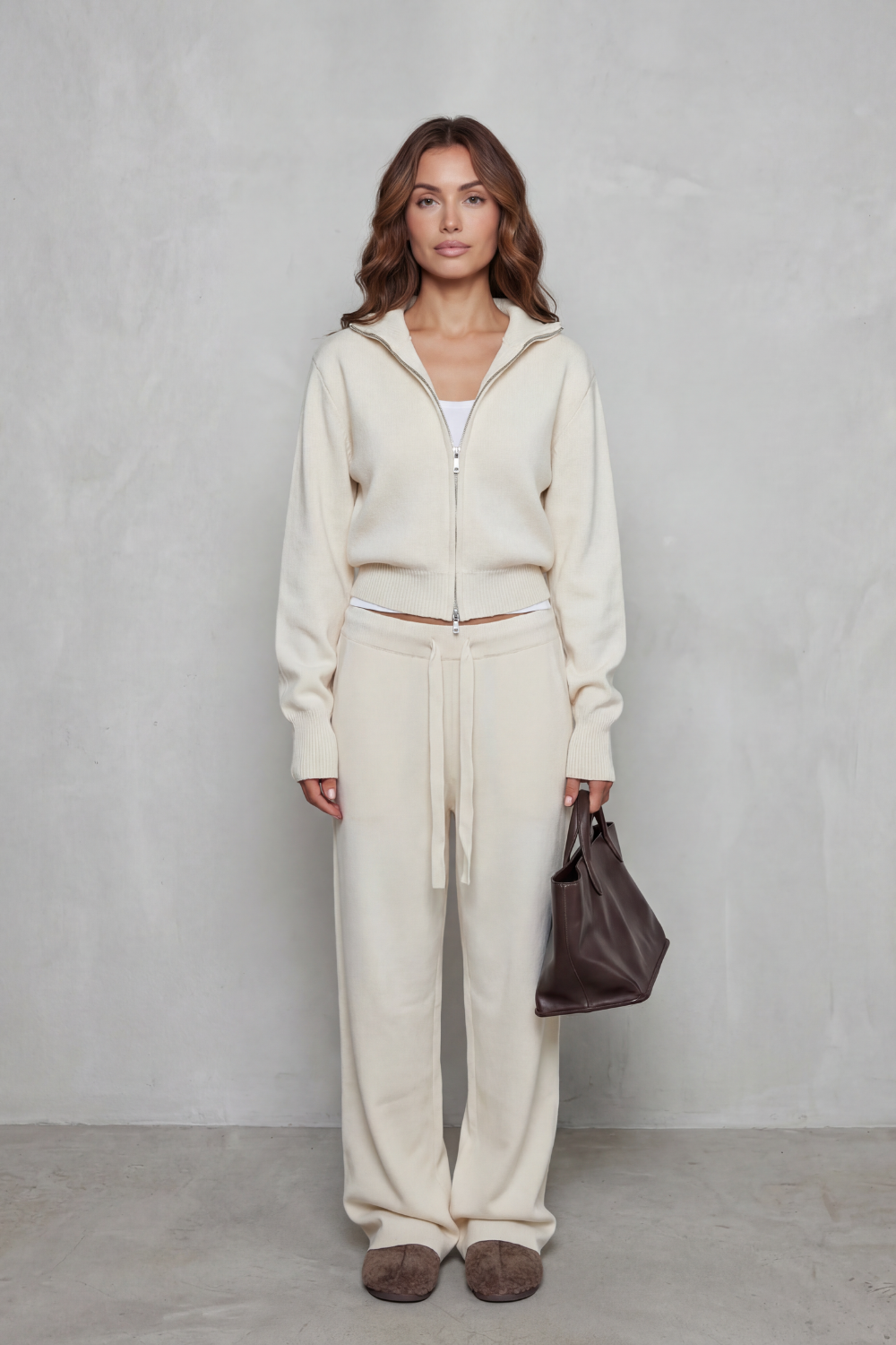 Sile knit zip cardigan and wide leg pants set – image 6