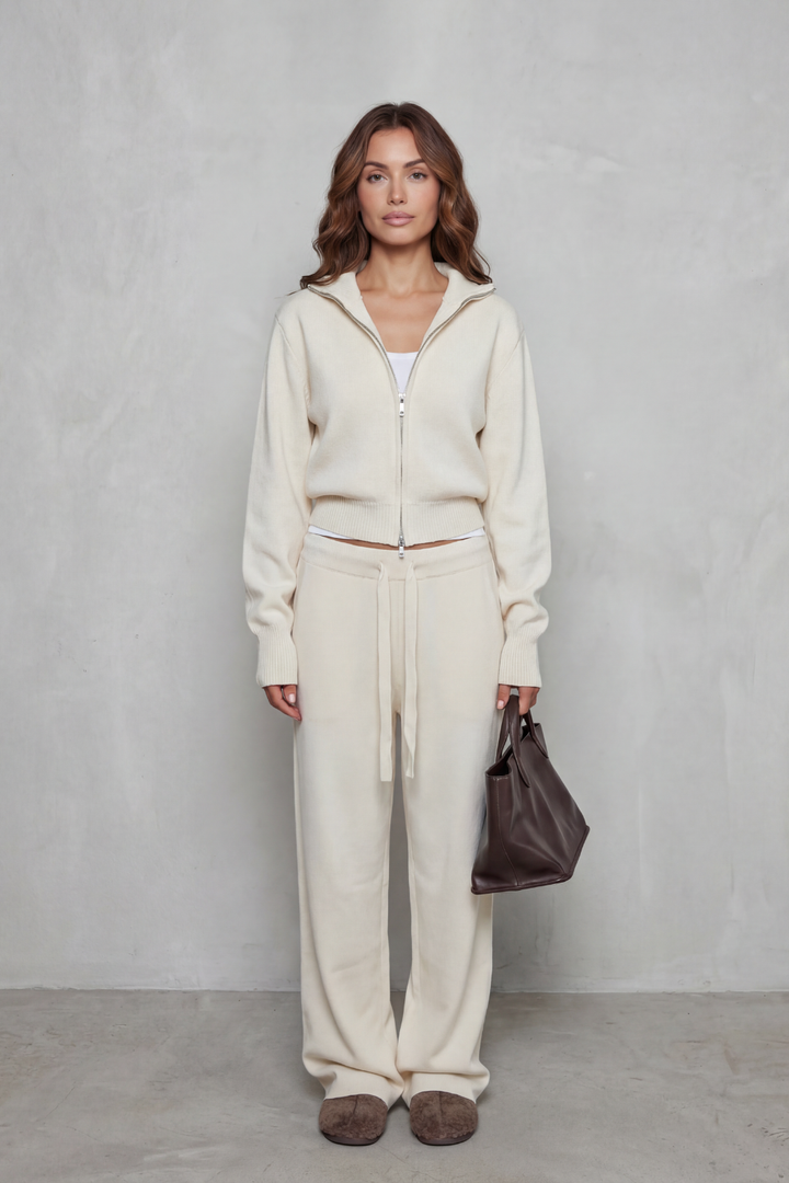 Sile knit zip cardigan and wide leg pants set – image 6