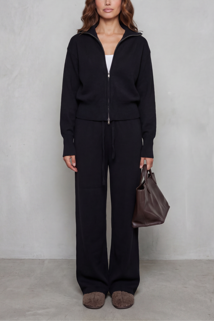 Sile knit zip cardigan and wide leg pants set – image 9