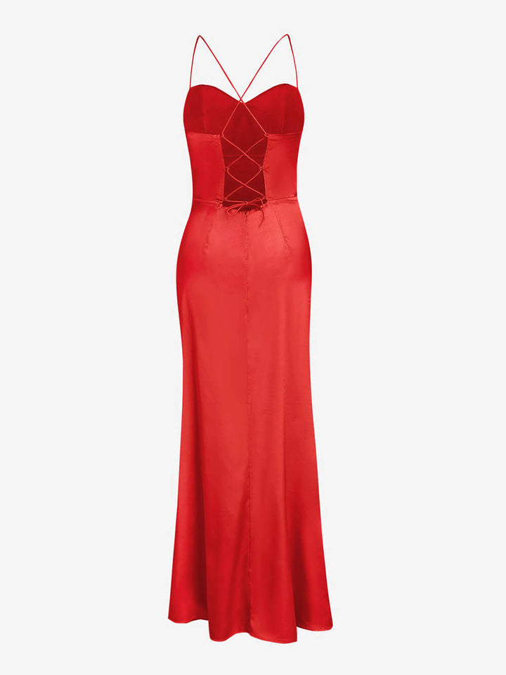 Marcela fitted satin maxi dress – image 2