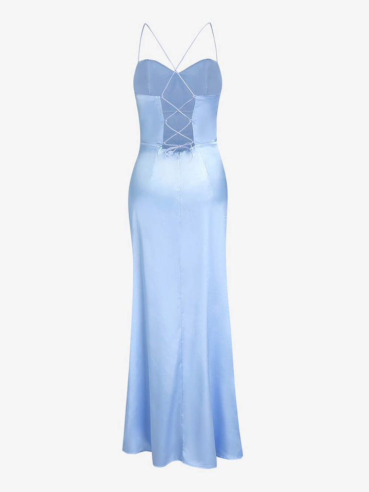 Marcela fitted satin maxi dress – image 4