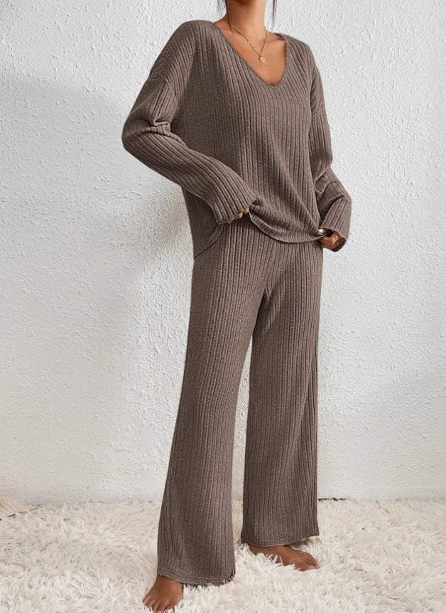 Greer ribbed v neck lounge set with wide leg pants – image 3