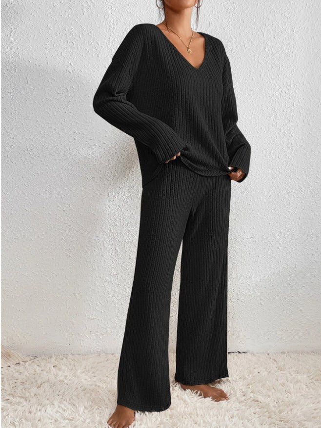 Greer ribbed v neck lounge set with wide leg pants – image 5