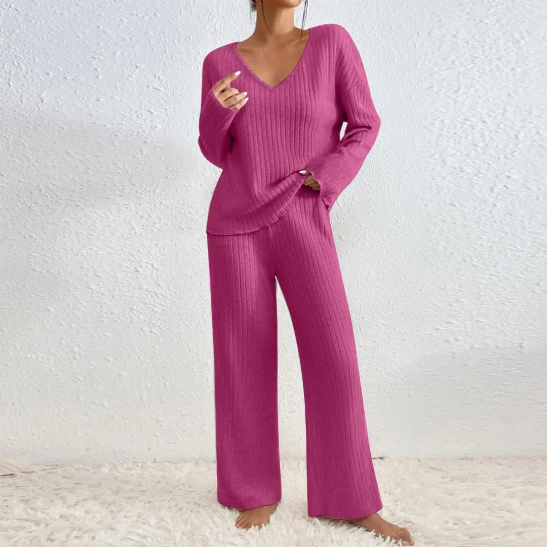 Greer ribbed v neck lounge set with wide leg pants – image 6