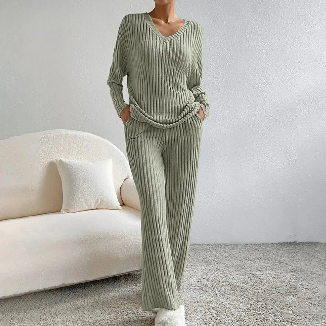 Greer ribbed v neck lounge set with wide leg pants – image 7