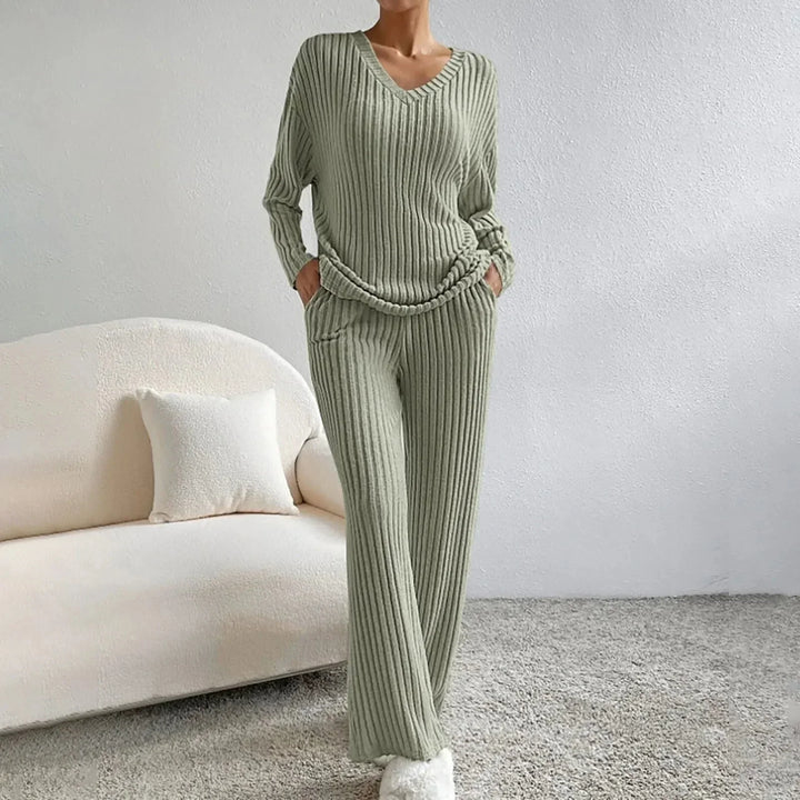 Greer ribbed v neck lounge set with wide leg pants – image 7