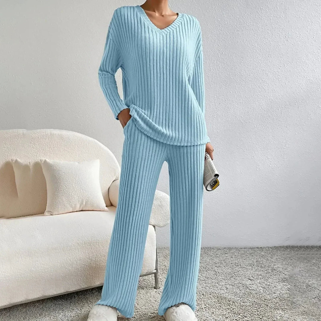 Greer ribbed v neck lounge set with wide leg pants – image 8
