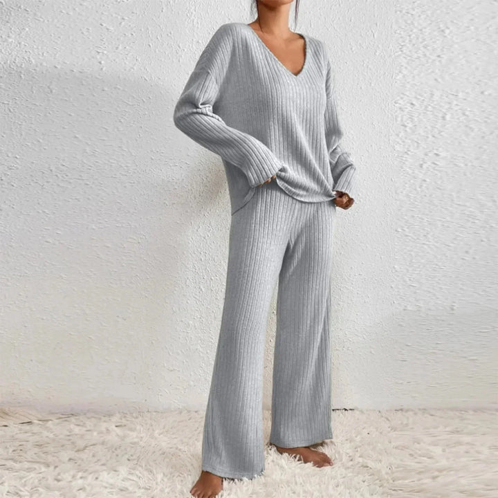Greer ribbed v neck lounge set with wide leg pants – image 9