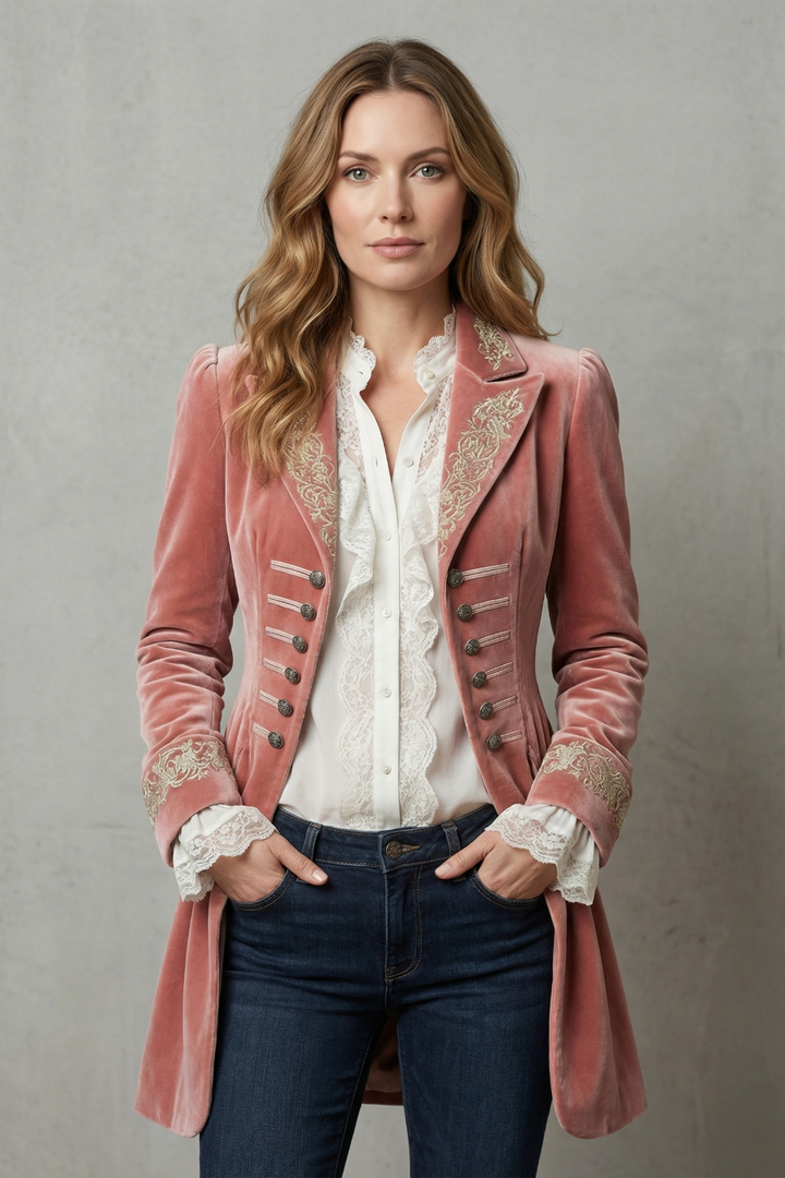 Niamh embroidered velvet longline coat – image 2