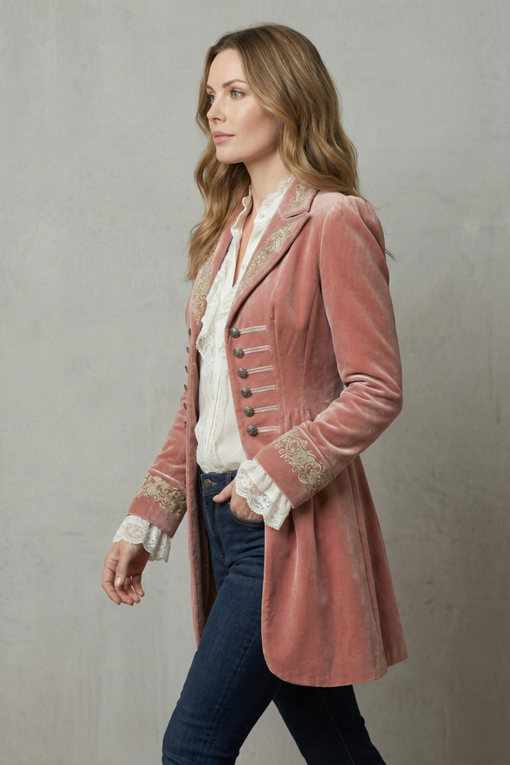 Niamh embroidered velvet longline coat – image 3