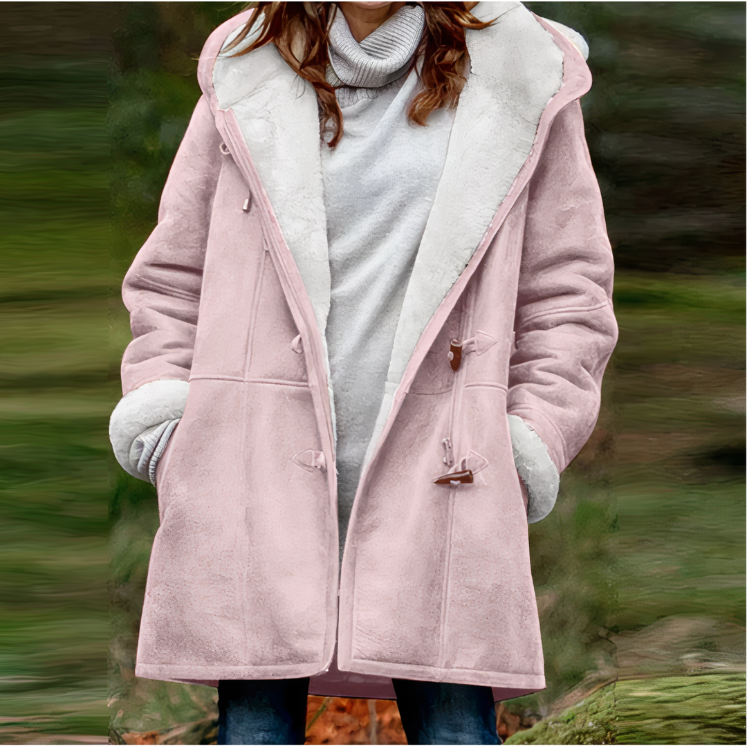Renee hooded long sleeve velvet coat
