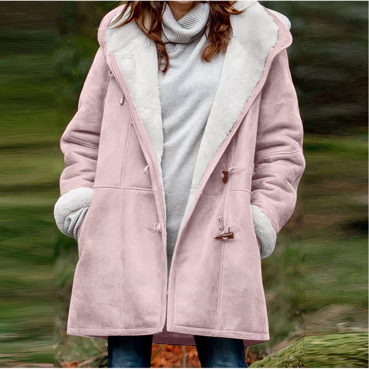 Renee hooded long sleeve velvet coat