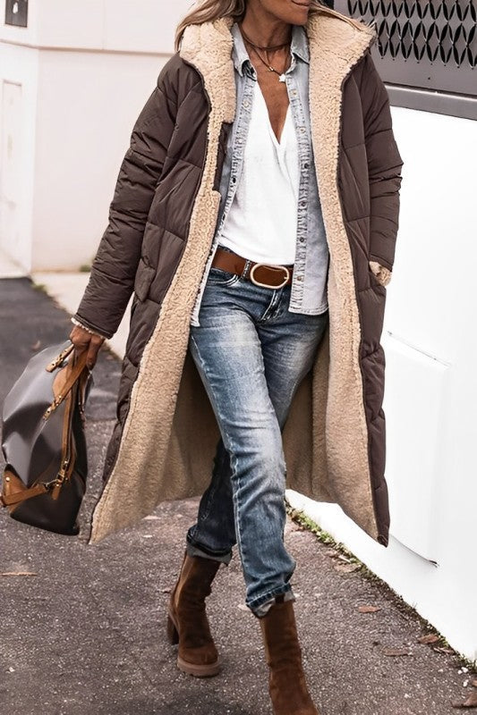 Theresa reversible teddy lined hooded long coat