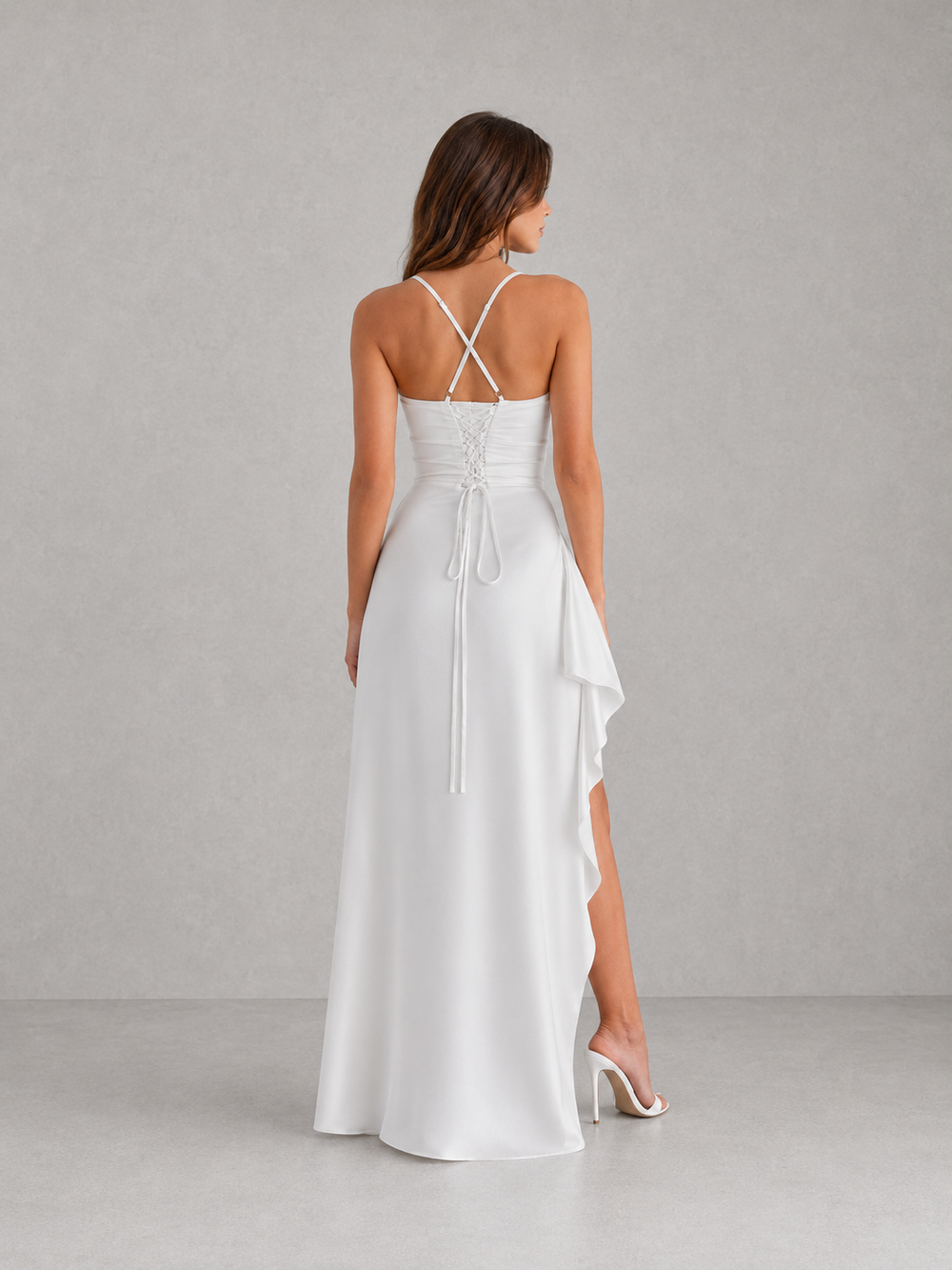 Amara ruched satin wedding guest dress – image 2