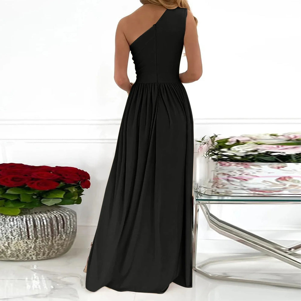 Priya one shoulder wrap satin maxi dress with high slit – image 2