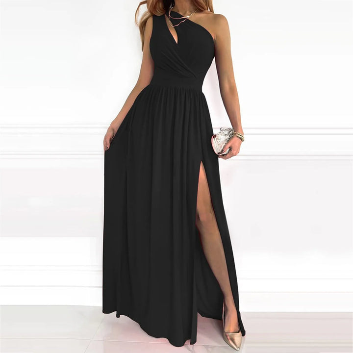 Priya one shoulder wrap satin maxi dress with high slit