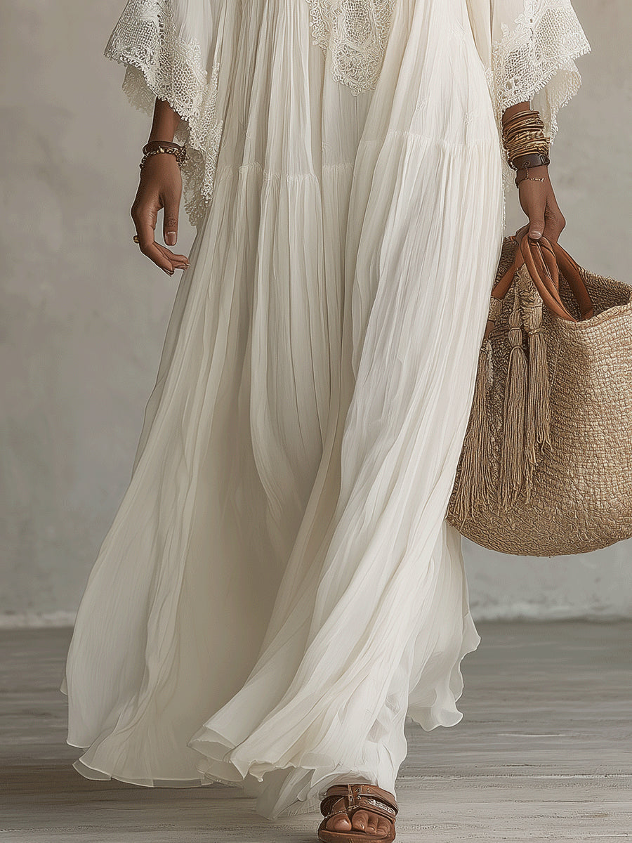 Brielle lace trim V neck maxi dress – image 13