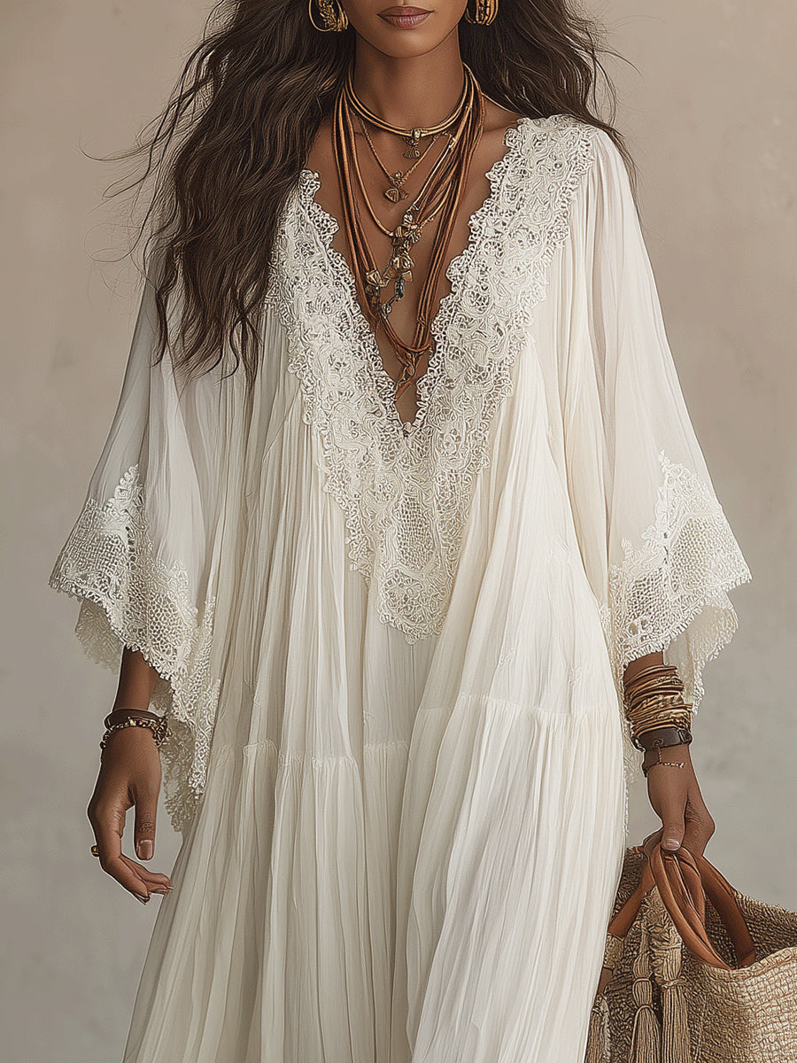 Brielle lace trim V neck maxi dress – image 12