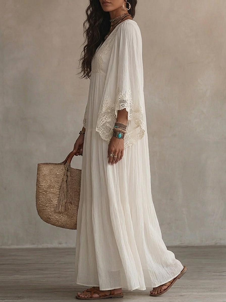 Brielle lace trim V neck maxi dress – image 11