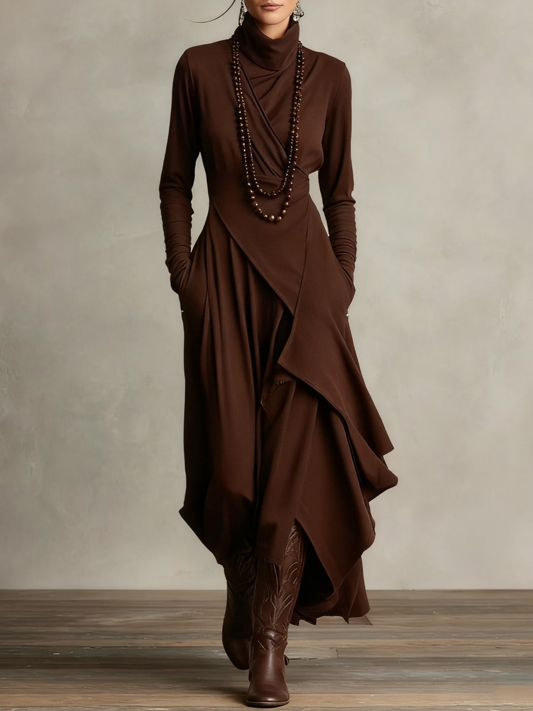 Corinna high neck long sleeve asymmetric maxi dress – image 9
