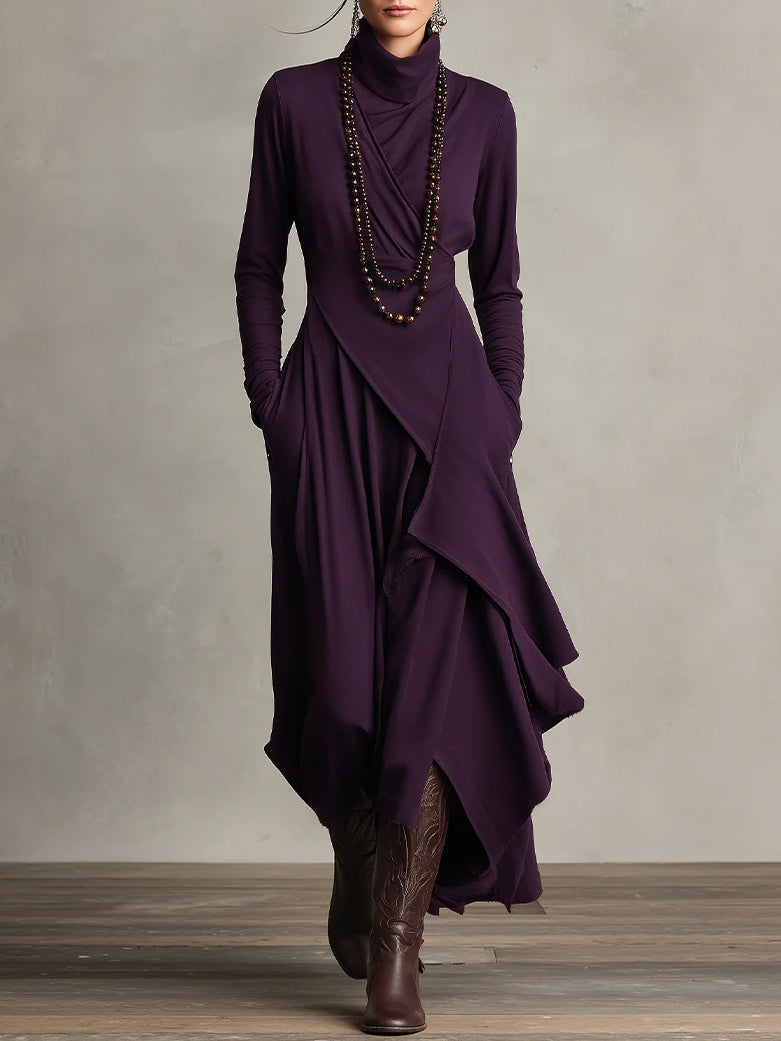 Corinna high neck long sleeve asymmetric maxi dress