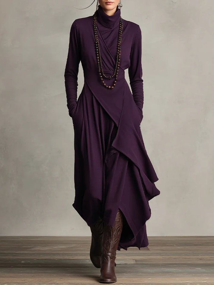 Corinna high neck long sleeve asymmetric maxi dress