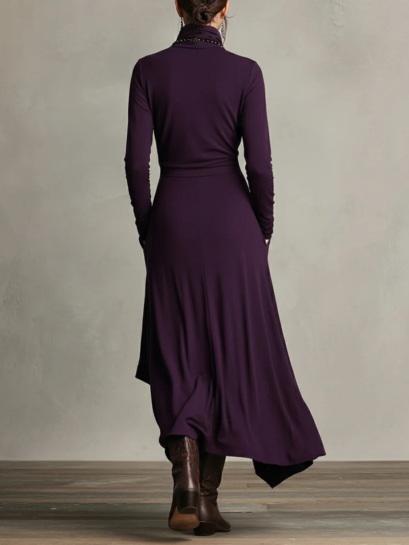 Corinna high neck long sleeve asymmetric maxi dress – image 2