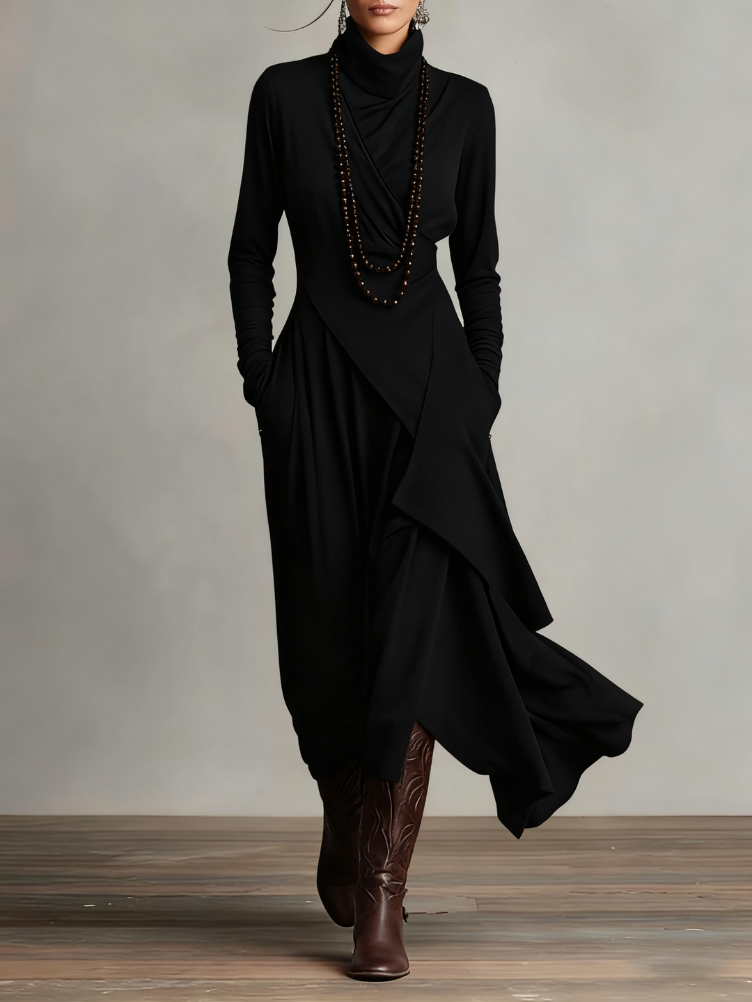 Corinna high neck long sleeve asymmetric maxi dress – image 6