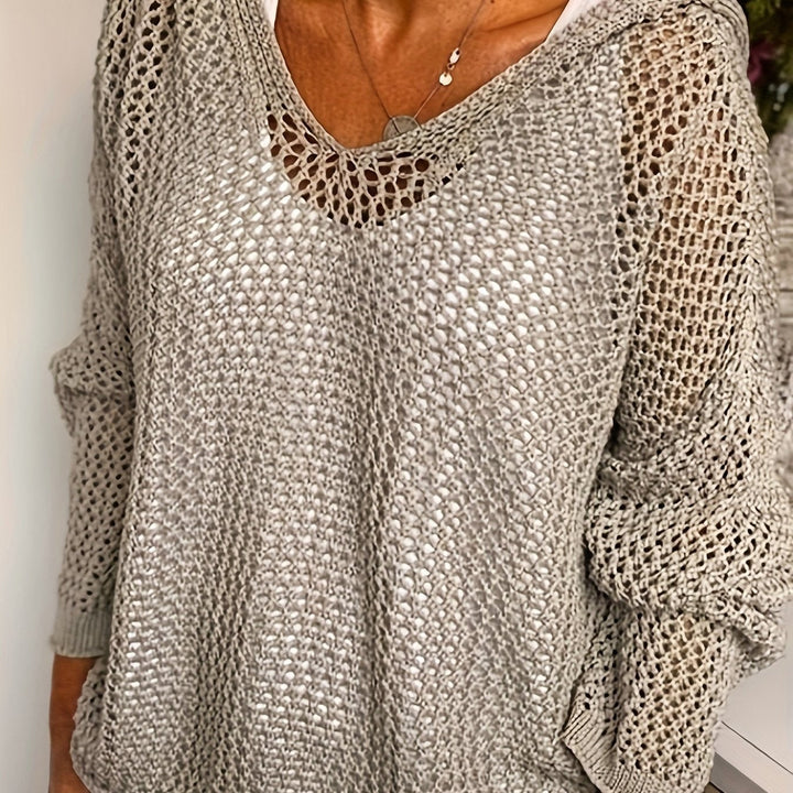 Mallory lightweight open knit hooded sweater – image 14