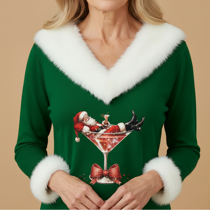 Tinsley faux fur trim V neck Christmas sweater – image 5
