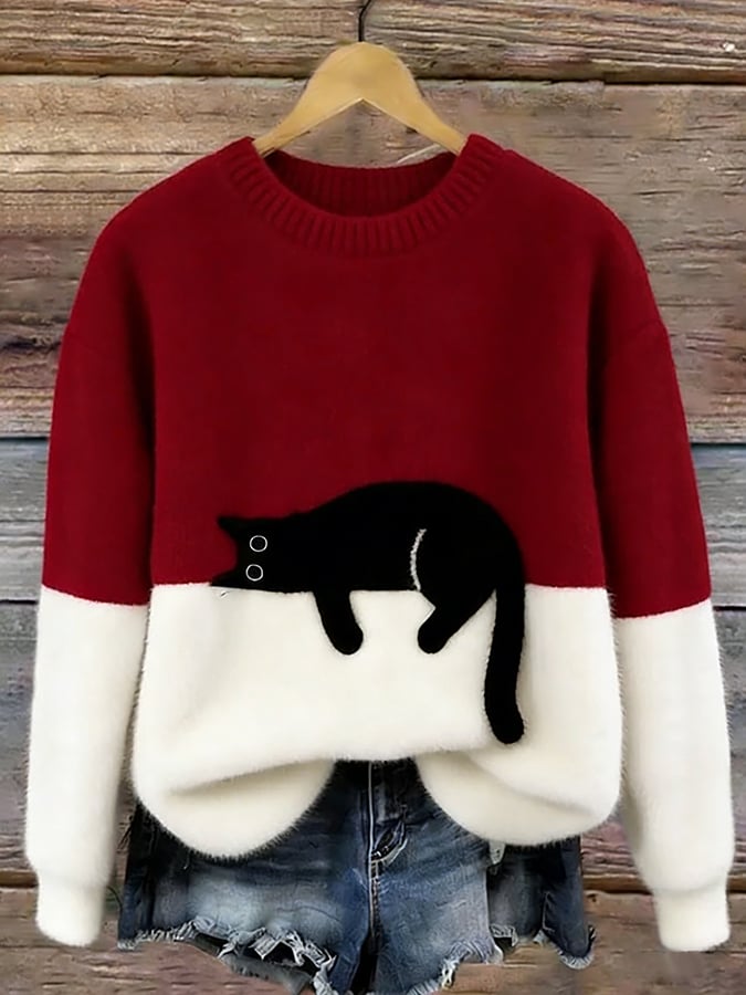 Penny cat print oversized fuzzy knit sweater – image 6