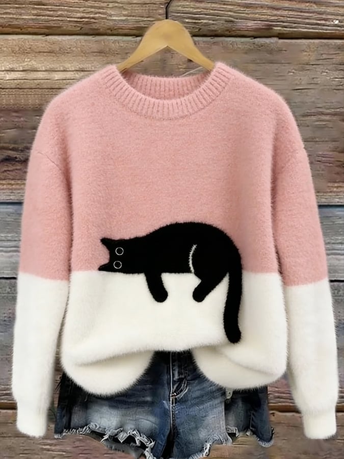 Penny cat print oversized fuzzy knit sweater – image 2