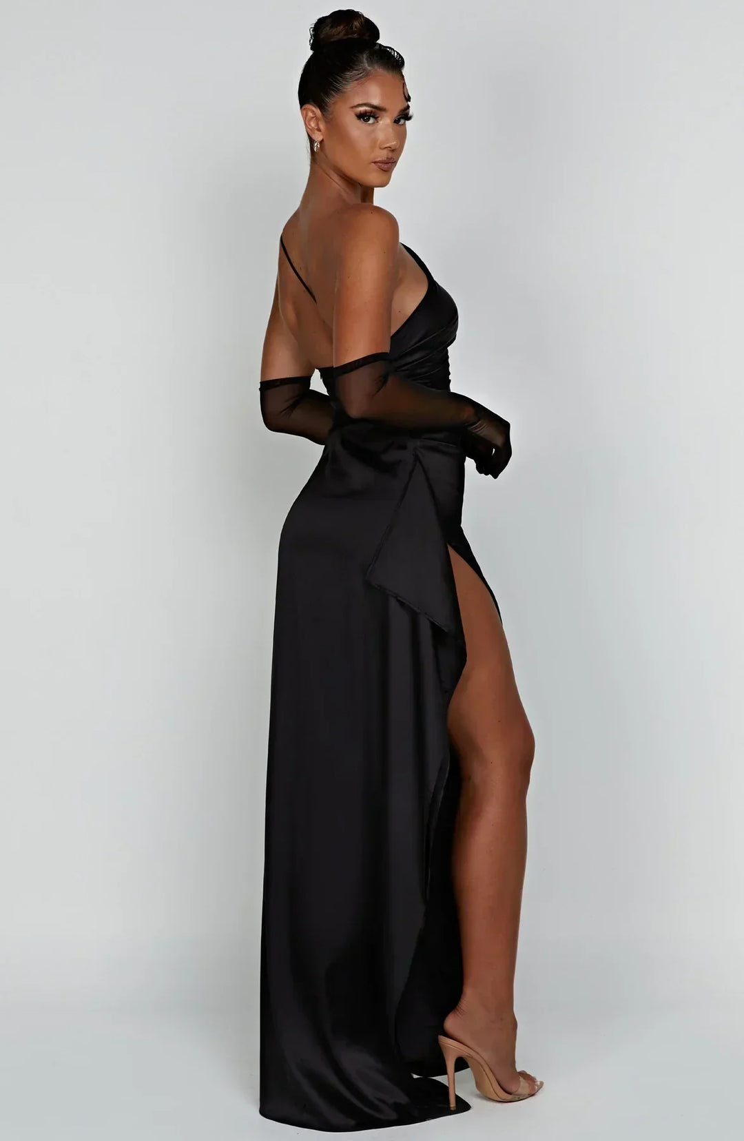 Eden one shoulder satin maxi dress with slit – image 25