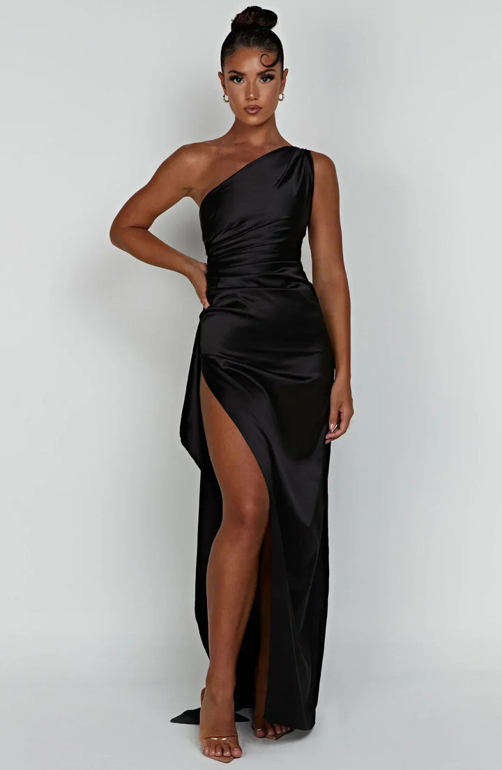 Eden one shoulder satin maxi dress with slit – image 27