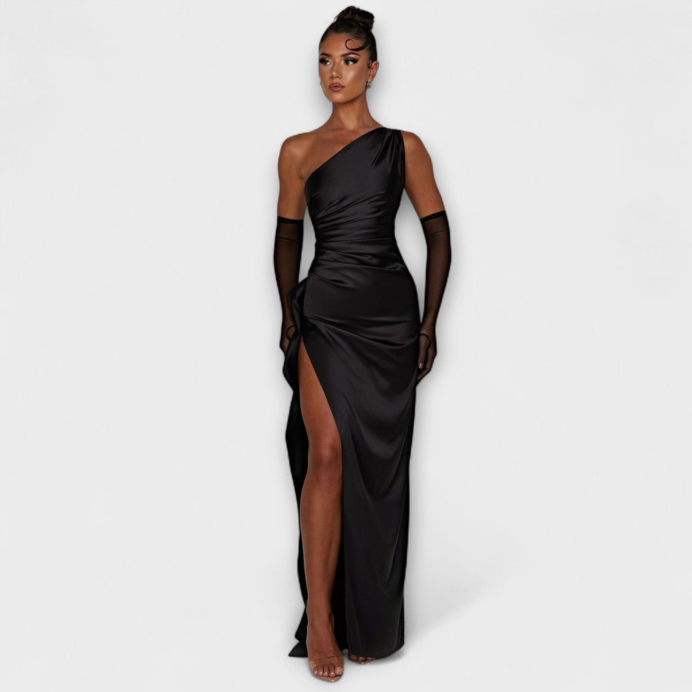 Thea one shoulder satin maxi dress with slit – image 2