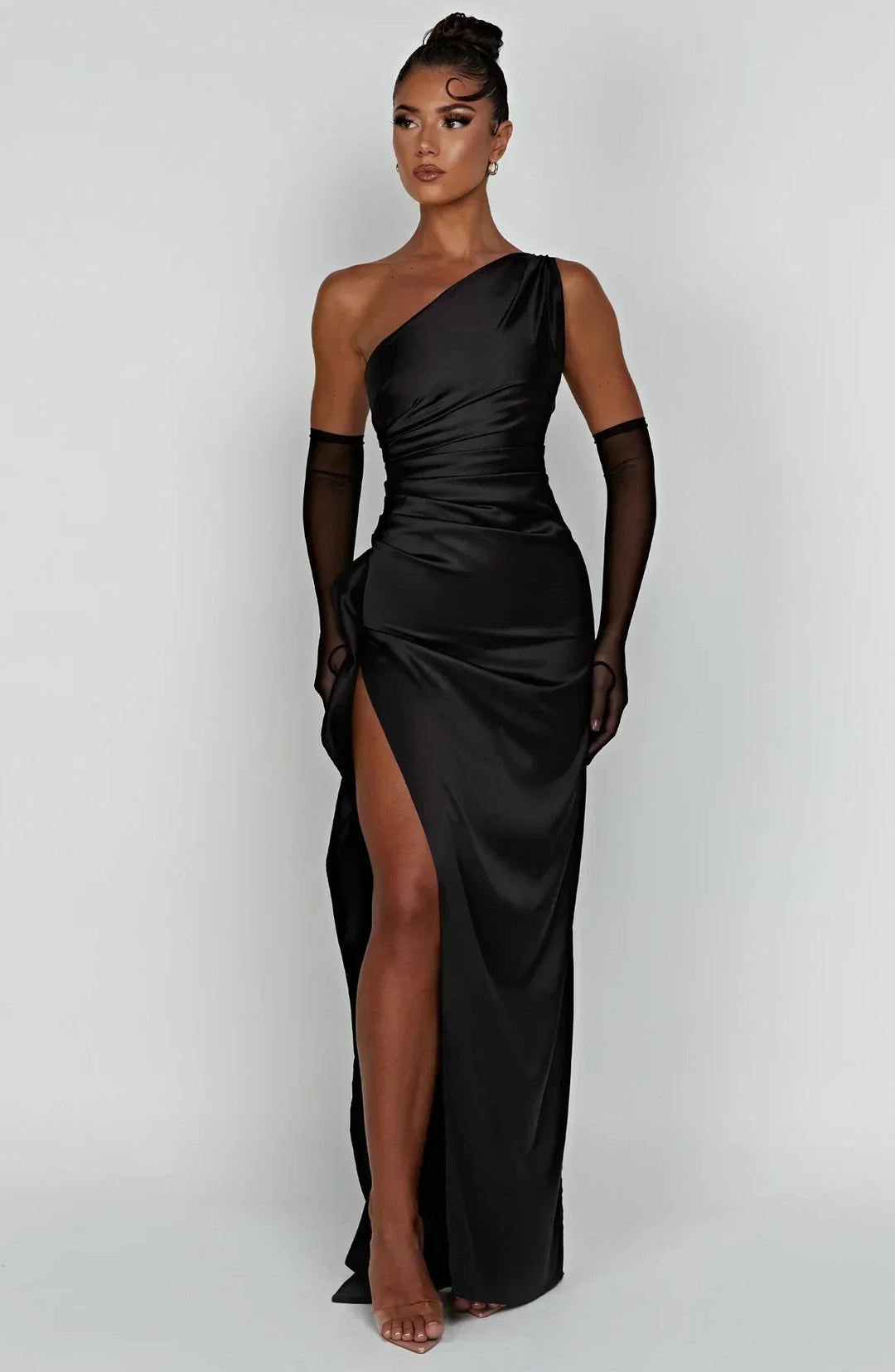 Eden one shoulder satin maxi dress with slit – image 22