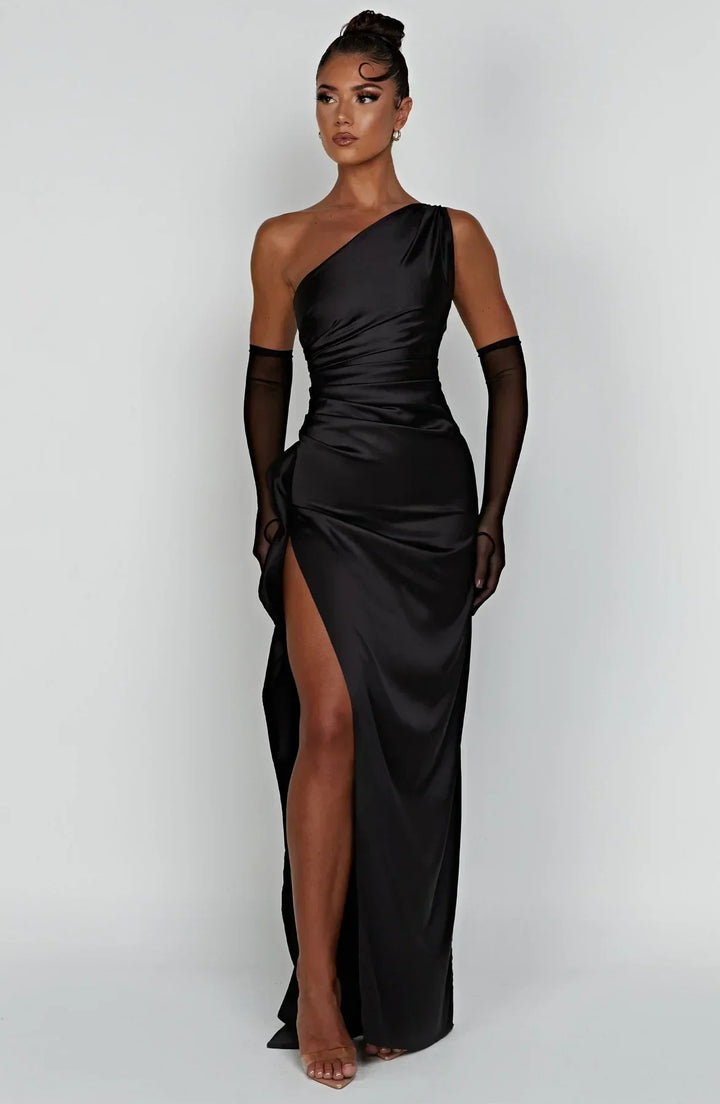 Eden one shoulder satin maxi dress with slit – image 22