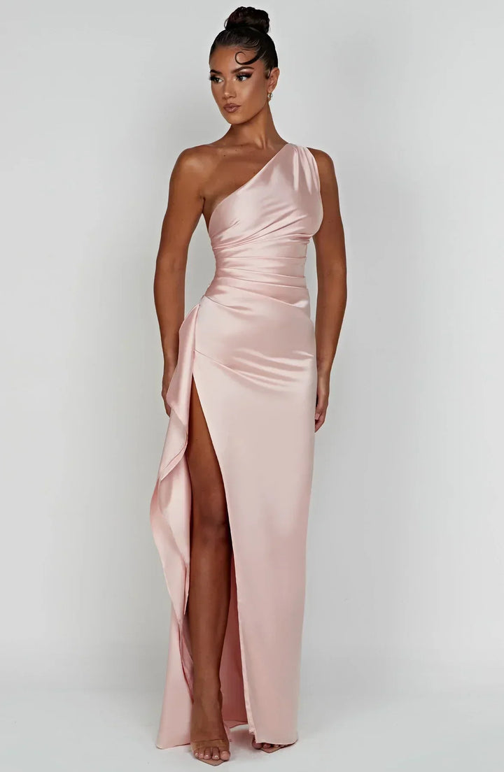 Eden one shoulder satin maxi dress with slit – image 8